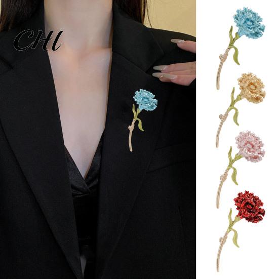 Carnation Brooch Alloy Enamel Flower Dripping Oil Process Pin Formal Attire Decoration Wear-Resistant Anti-Rust Versatile Collar Coat Accessory