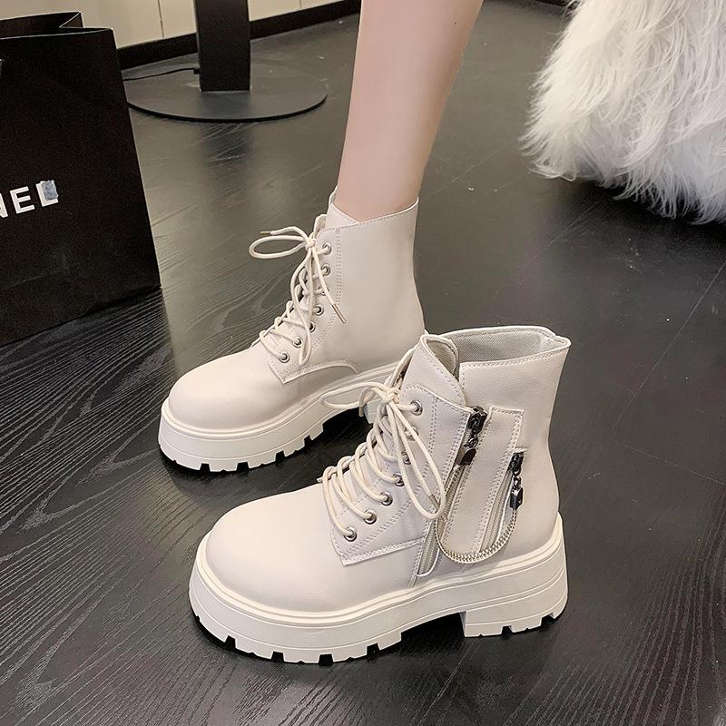 Толстая подошва женские новые весенне-осенние ботинки 2024 года универсальные британские короткие мотоциклетные ботинки с высоким толстым каблуком тренд