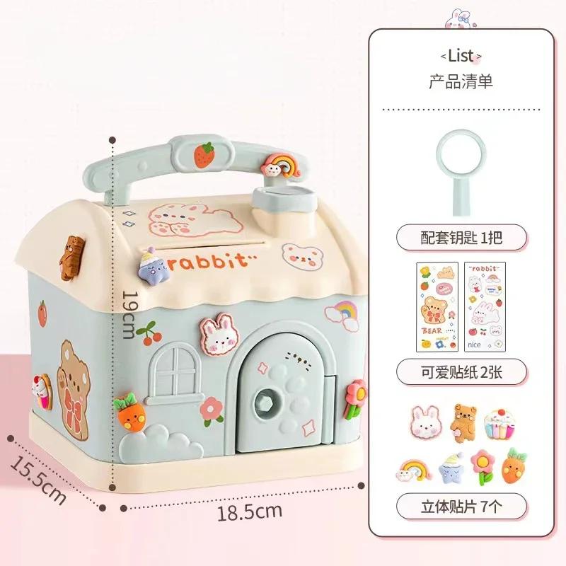 Creative DIY Piggy Bank Cartoon Cute Square Money Boxes Piggy Bank With Lock And Key Children Christmas New Year Gifts For Girls