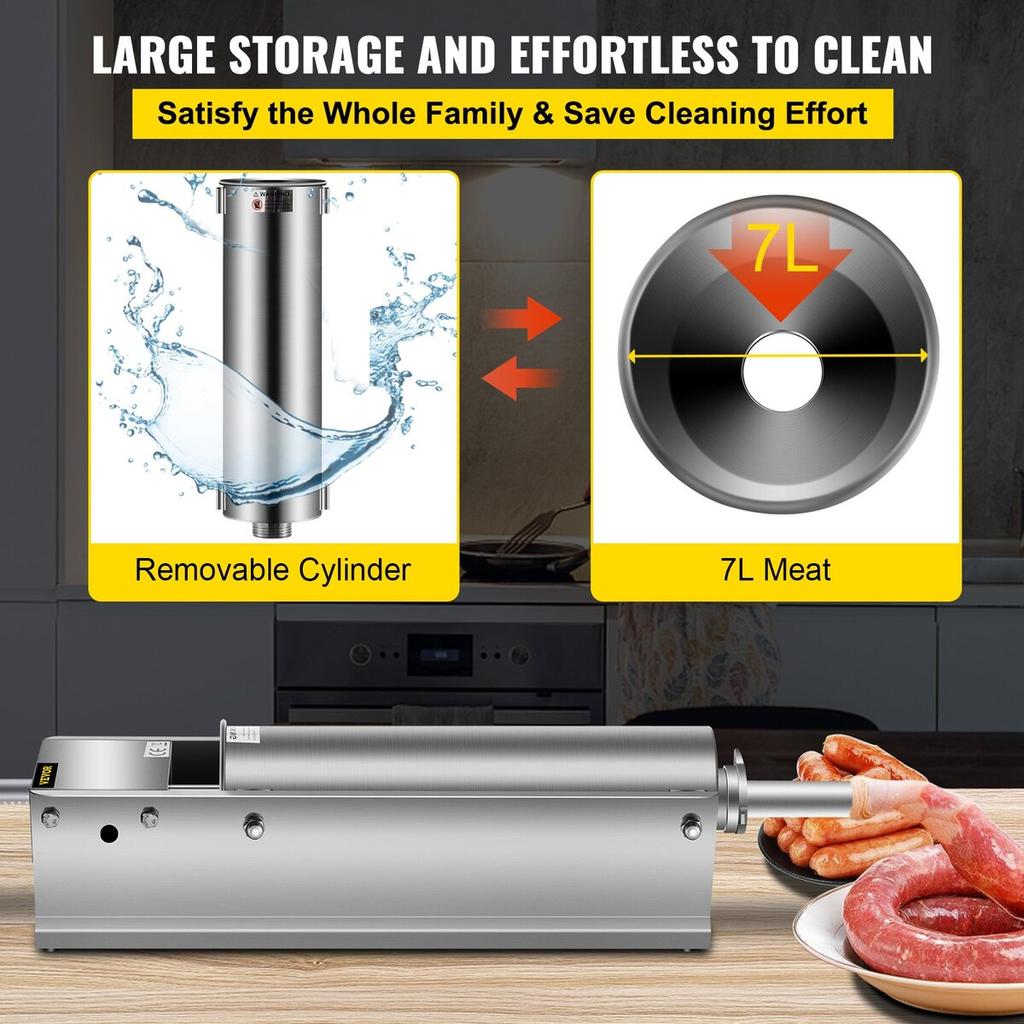 Sausage Stuffer Machine 7L Stainless Steel Sausage Filler Horizontal Manual Sausage Meat Stuffer Machine for Making Hot Dog Sausages Bratwurst