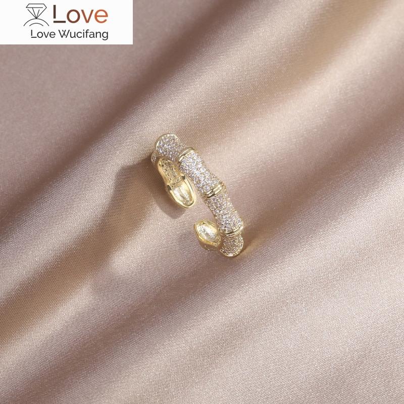 Корейские продажи модных ювелирных изделий 14K настоящее золотое покрытие AAA циркон бамбук шарнирное регулируемое кольцо элегантное женское повседневное дикое кольцо