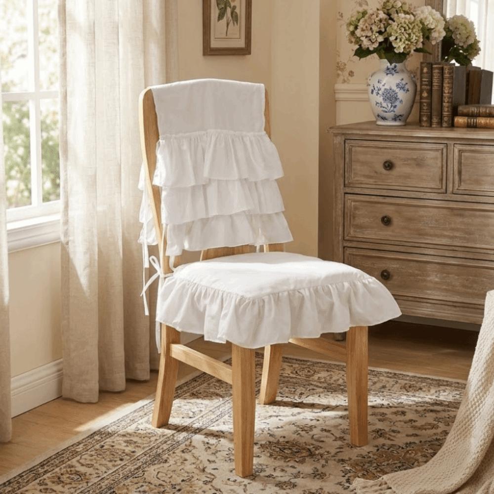 Washable Chair Backrest Cover White Dining Chair Back Decor French-Style Chair Cover Wedding