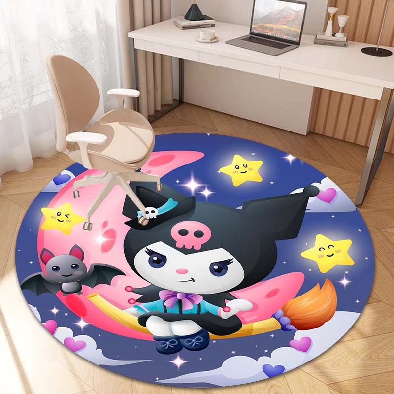 Hello Kitty cartoon round rugs in various sizes, suitable for children's living rooms, camping, picnics, and flannel non-slip yo
