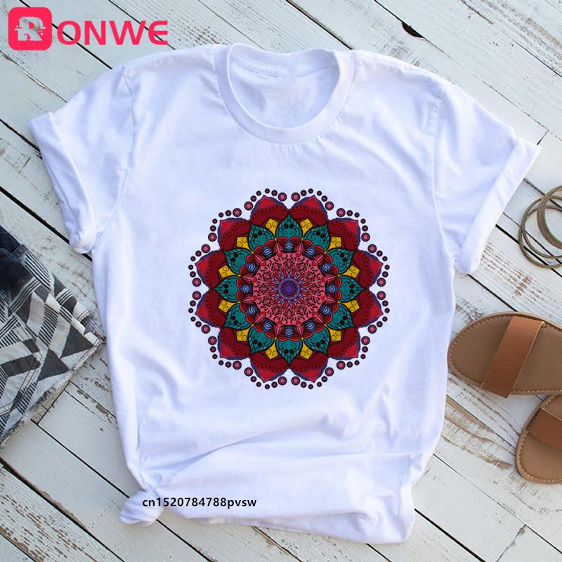 Mandala Flowers Stripes Thermo Funny Women T Shirt Girl Summer 90S Print Tops Tee Drop Ship