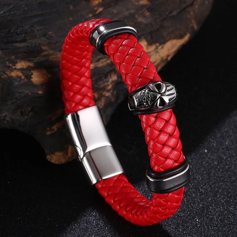 Браслет с панк-металлическим черепом, плетеный вручную, многослойный кожаный браслет, мужской хип-хоп, рок, езда на велосипеде, ювелирные изделия, аксессуар