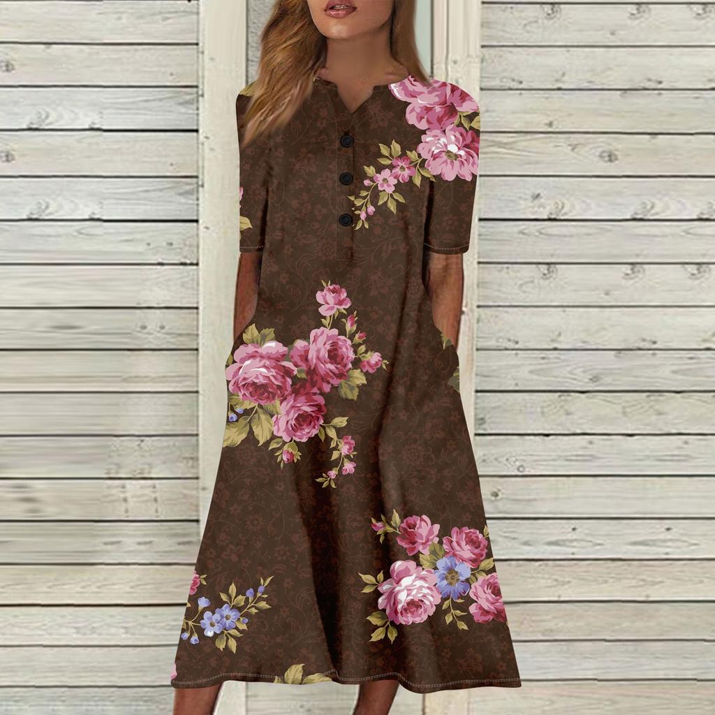 Женское летнее повседневное свободное платье с v-образным вырезом и короткими рукавами с принтом