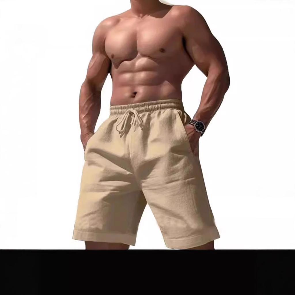 Летние Повседневные Простые Шорты из Хлопка и Льна с Карманами и Кулиской для Мужчин