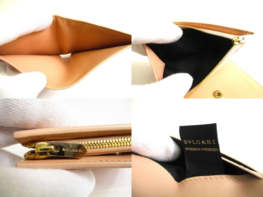Authentic BVLGARI Logo Infiniteum Pink Beige Leather Bifold Wallet Compact Wallet #b169 Open box
