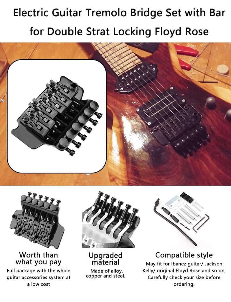 Black Electric Guitar Tremolo Bridge with Double Strat Lock for Floyd Rose