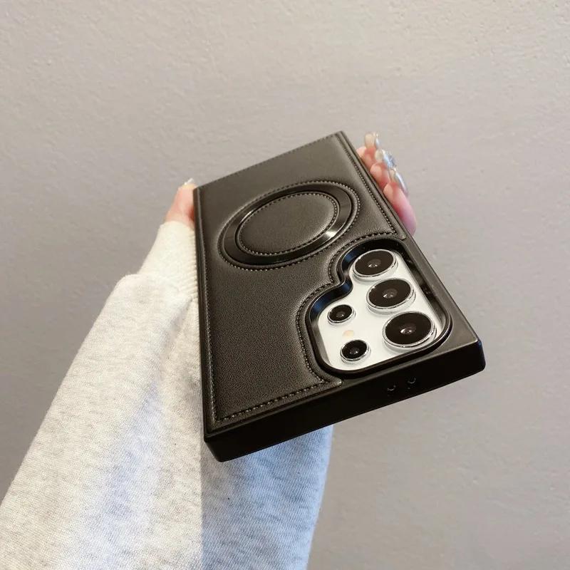 For Wireless Charging Phone Case for Samsung Galaxy S24 Plus S24 Ultra PU Leather Magnetic Anti Fall Protective Cover Cases