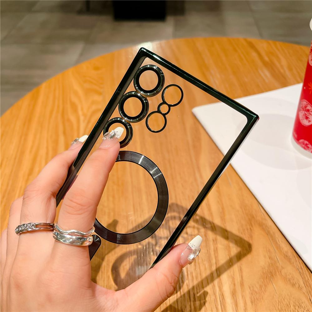 Magnetic Wireless Charge Plating Case For Samsung S25 S24 Ultra S23 S22 Plus S21 FE Note 20 10 Transparent Soft Shockproof Cover