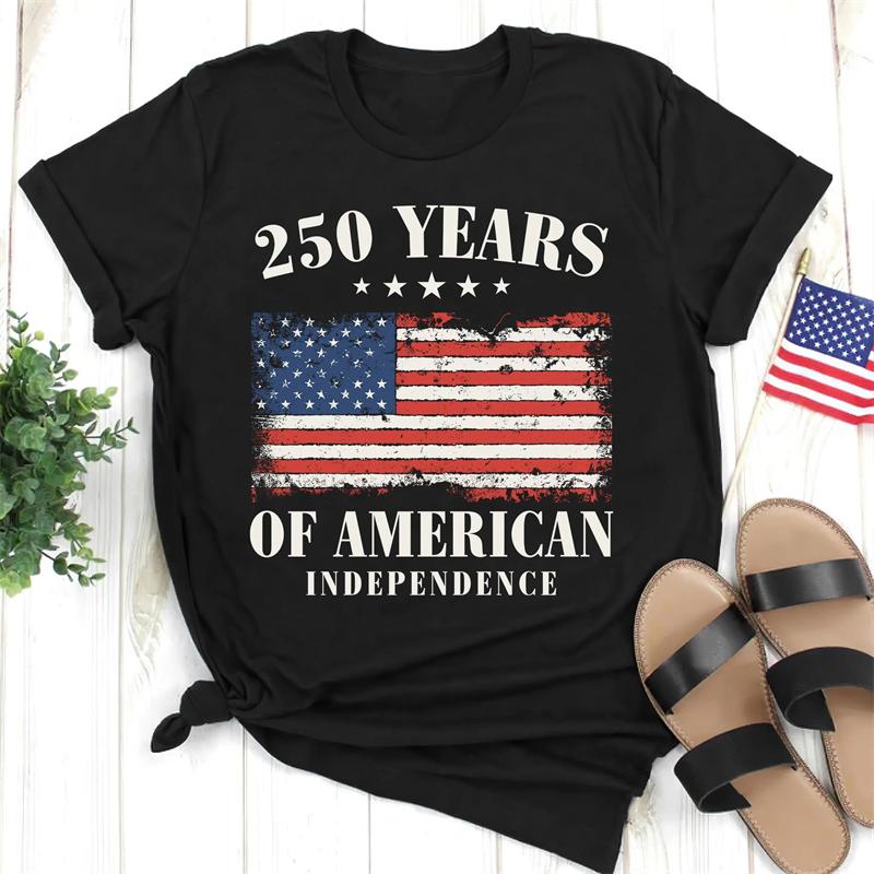 250 Years Of American Independence Commemorative T-shirt Men Women Round Neck Short Sleeve Black T Shirts Daily Casual Fashion