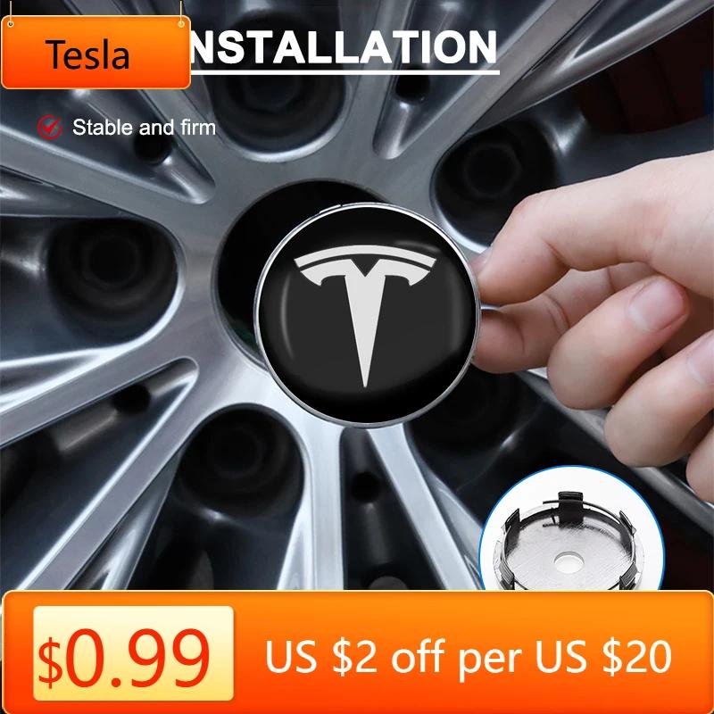 Car Sticker Tesla 4pcs 60mm Car Wheel Center Hub Cap Rim Cover Emblem Sticker For Tesla Model Y Model 3 S X Badge Emblem Auto St