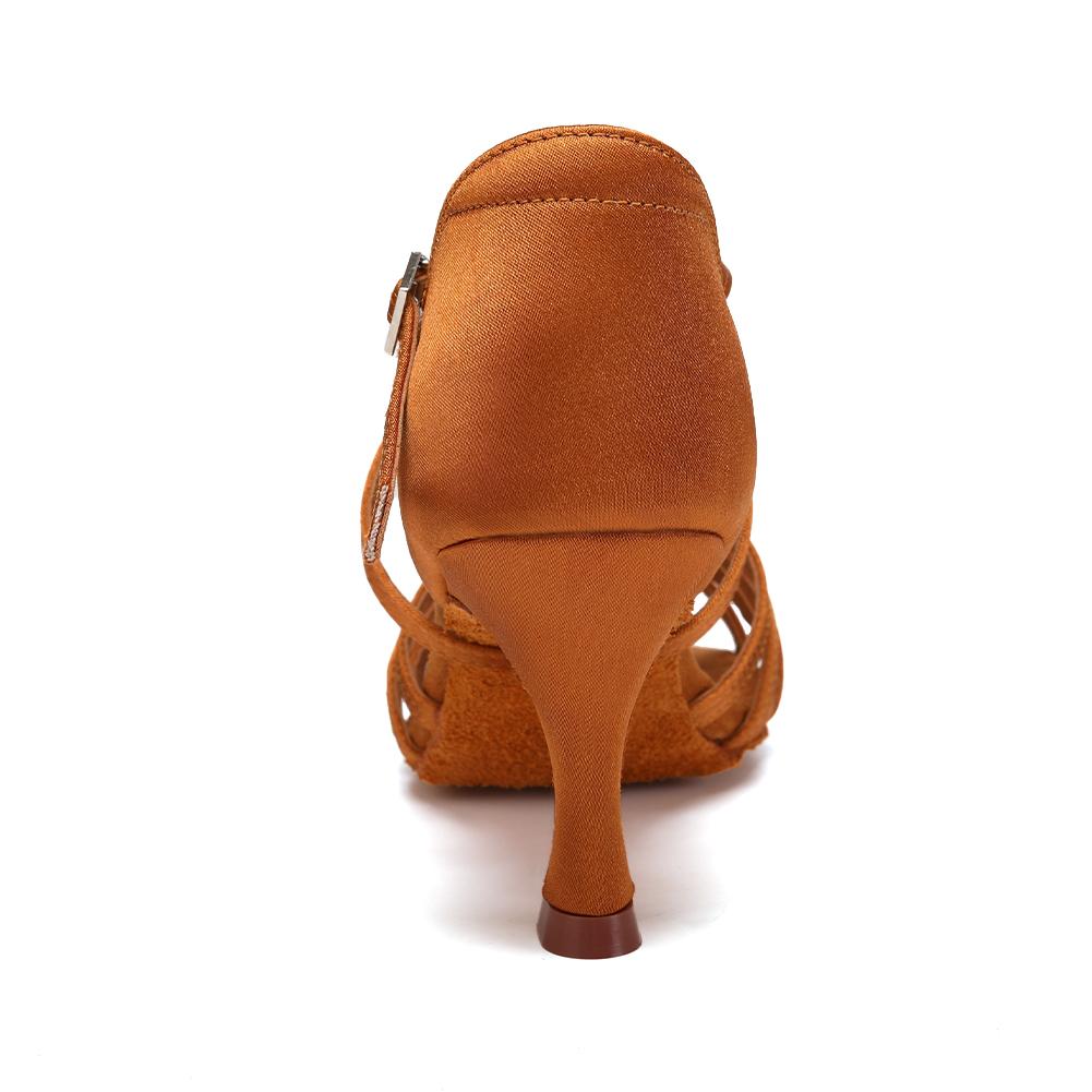 Women's Latin Dance Shoes Ladies Salsa Ball Party Shoes Satin Girls Chacha Tango Heel 7.5CM