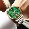 Men's Automatic Watch with Green Dial, Popular Skeleton Design, Sapphire and Tungsten Steel, Waterproof, Date Display, Luminous Green