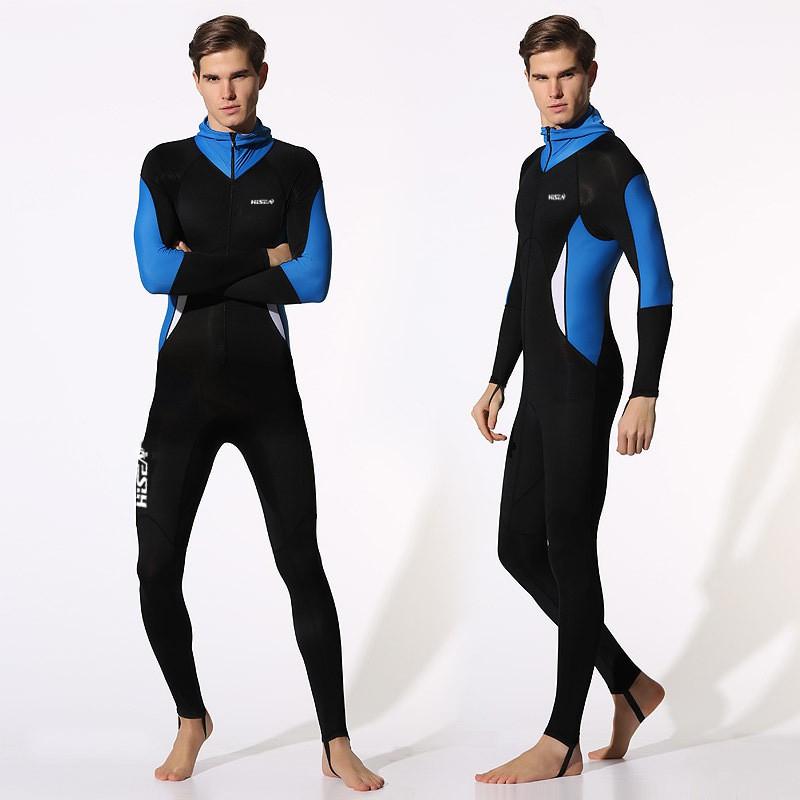 Mens Full Coverage Rash Guard With Hood Snorkeling Swimming UV Protection Quick Dry Lycra Swimwear