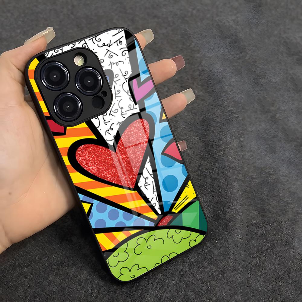 B-Britto Art Phone Case For IPhone 17 Air 16 E Pro Max 15 14 13 Mini 12 Pro 11 Max Plus Black Glass Cover