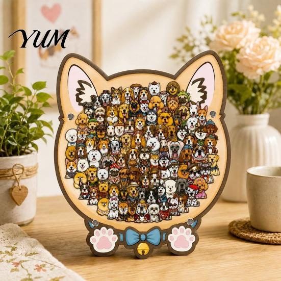 Animal Art Puzzle Wooden Jigsaw Puzzle, Pig Rabbit Theme Difficult Educational Game Challenge Game, Kids Adults Toy for Desk Decoration Children
