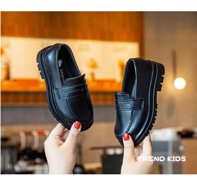 Детские черные кожаные туфли в британском стиле ретро для весны и осени 2025 года