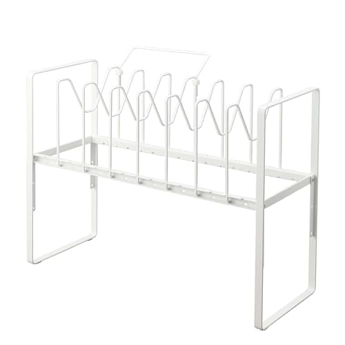 Yamazaki Tower Under-Sink Height-Adjustable Pot Lid & Frying Pan Storage Rack, 2-Tier, White, Approx. W52 x D26 x H38-41cm (including handle), Frying