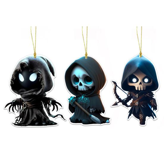 Halloween Car Ornament Cool Skeleton Acrylic Car Rearview Mirror Charm 2D Flat Skull Hanging Pendant for Car Interior Backpack Accessory