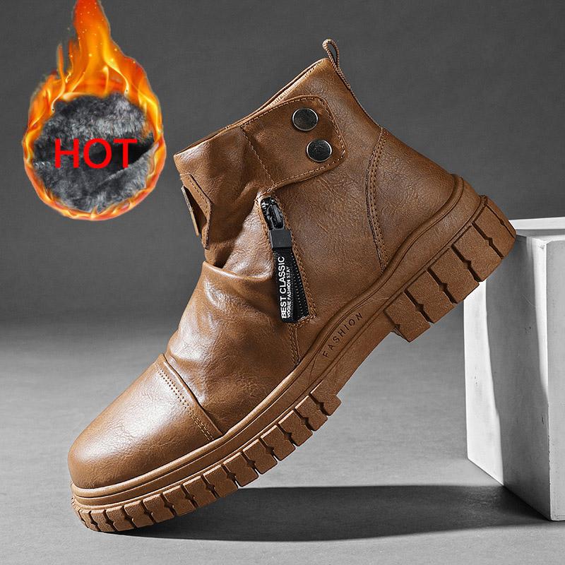 2024 New Men Ankle Boots Retro Motorcycle Boots 2024 Soft Outdoor Zip Walking Winter Shoes For Men Comfortable Shoes Botines 45