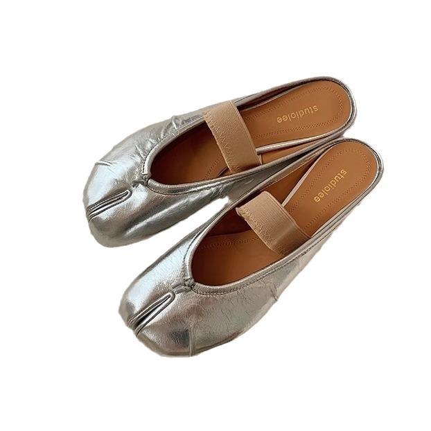 Sheepskin Version~ Grape Mother, the Same Style, Light Mouth, One-word Belt, Thin and Soft Split-toe Shoes, Women's Single Shoes, Genuine Leather Fl
