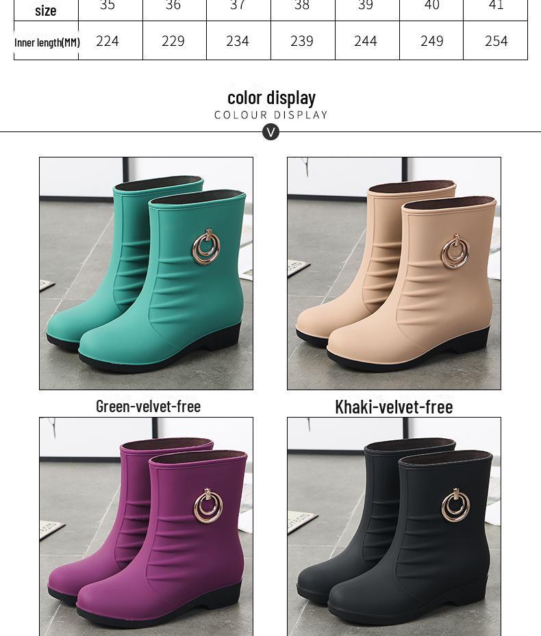 Женские нескользящие резиновые сапоги Plus Velvet Mid-Tube — стильные, теплые и модные резиновые сапоги в корейском стиле для работы и мытья автомобиля.