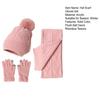 3Pcs/Set Women Winter Hat Scarf Gloves Set Plush Ball Decor Rhombus Texture Knitting Hat Long Scarf Touch Screen Gloves Set