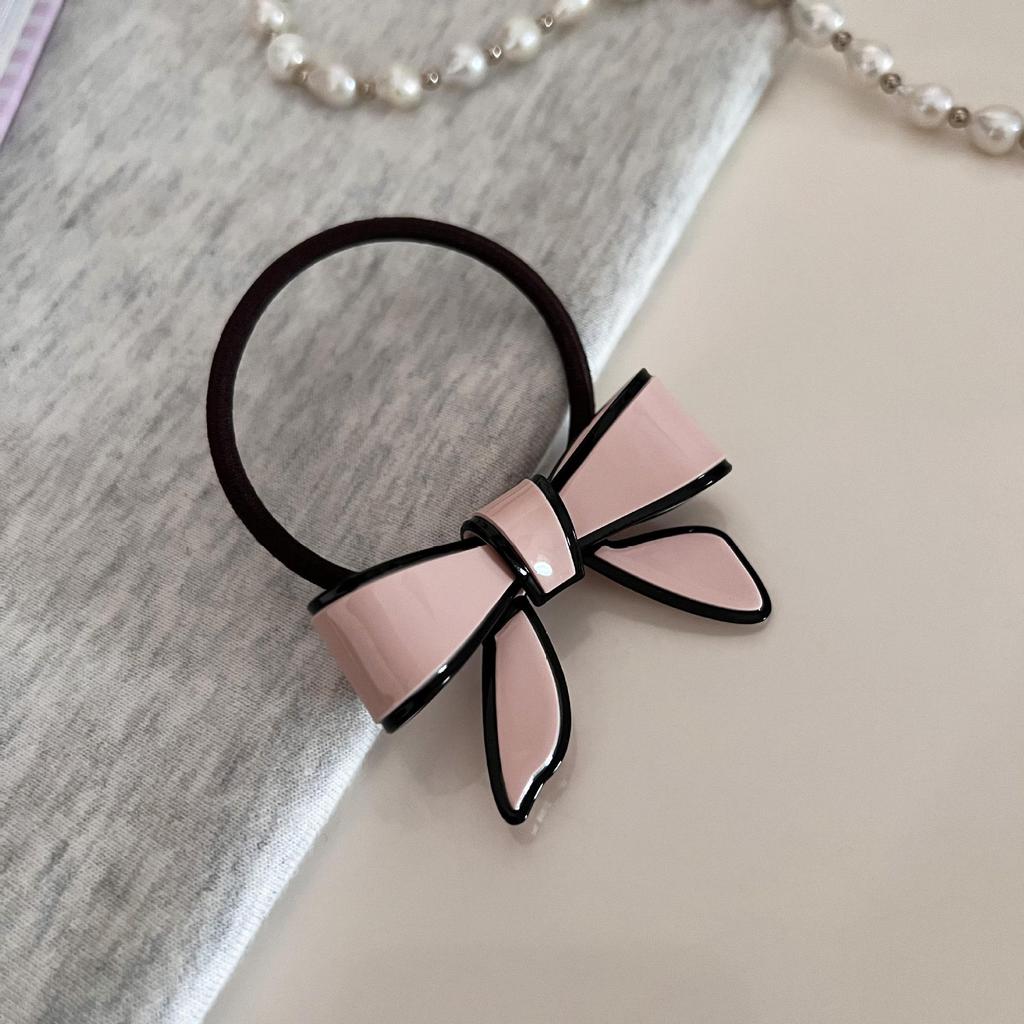 Elegant Acetate Bow Hairpin & Hairband Set - Black and White Clip with Hair Tie.