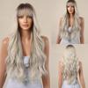 ALAN EATON Блондинка Длинные вьющиеся синтетические парики с челкой Ombre Blonde Highlight Wave Wig Натуральные женские повседневные волосы Высокая температура