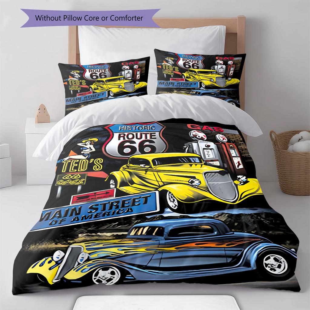 Route 66 Pattern Bedding Quilt Set Quilt Cover Pillowcase Home Decoration Birthday Gift (1 * duvet cover + 2 * pillowcase, without core)