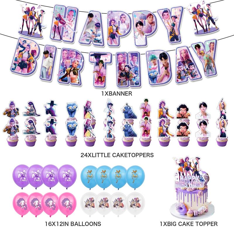 K-pop Party Decorations Demon Hunters Disposable Party Cutlery Set Flag Pulling Birthday Decoration Korean Kpop Party Decor