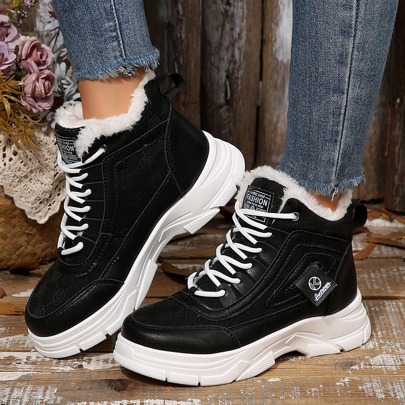 Women Plus Size 45 Winter Plush Warm Sneakers White Platform High Top Thick Sole Casual Shoes