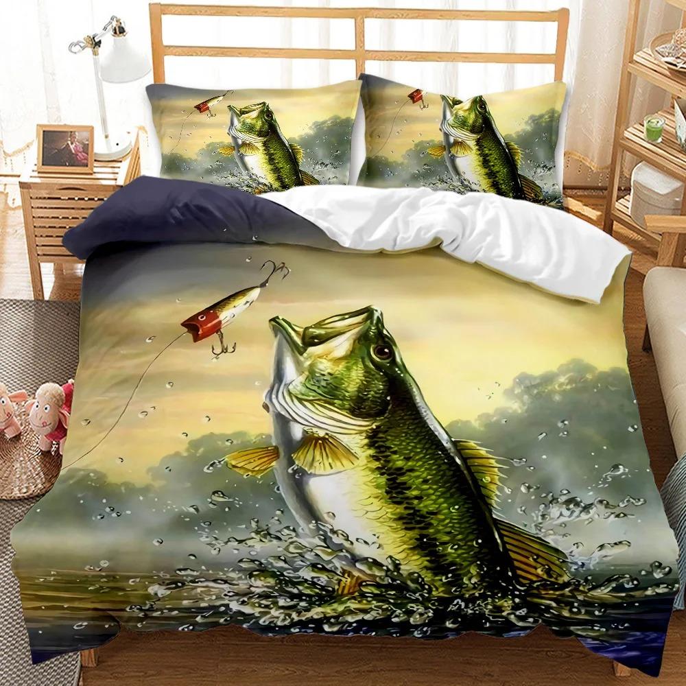 3D Printed Big Pike Fishing Hunting Bedding Set Fishing Duvet Cover Double Twin Full Queen King Adult Kids Bedclothes Quilt Cove