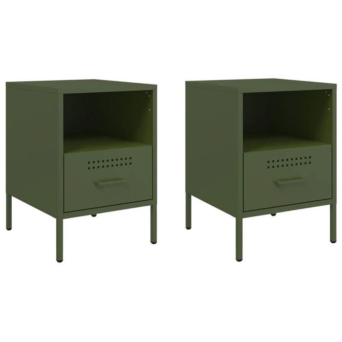 VidaXL Tables de chevet 2 pcs vert olive 36x39x50,5 cm, armoire, armoire latérale, mobilier de chambre à coucher, table de 843063