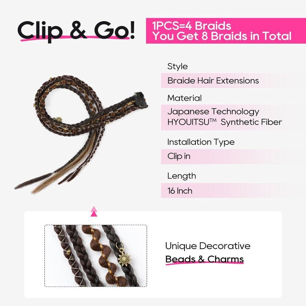 Парик 16 дюймов, накладные волосы, ручная работа, синтетическое плетение, на клипсах, длинная коса, для повседневного использования, вечеринки