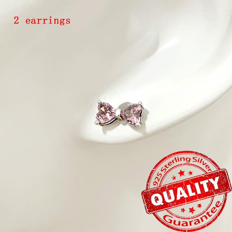 Новые медные серьги-пусеты в виде розовых бантиков с блестками и серьги-кольца с подвесками-паве для девочки, милые романтические украшения в подарок