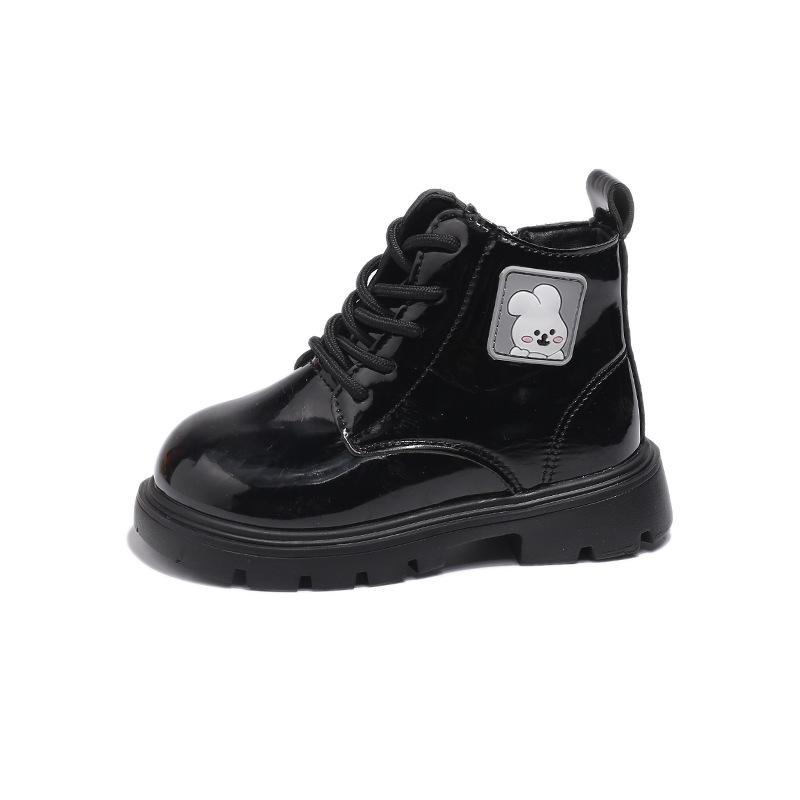 Новые детские ботинки для девочки повседневные ботильоны на платформе с кроликом Модные глянцевые детские ботинки из ПУ Весенне-осенние универсальные