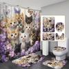 1/4 шт. Роскошный комплект водонепроницаемых занавесок для душа с изображением кошек и бабочек, декоративный набор для ванной комнаты, нескользящий коврик для унитаза, коврик для ванной и 12 крючков