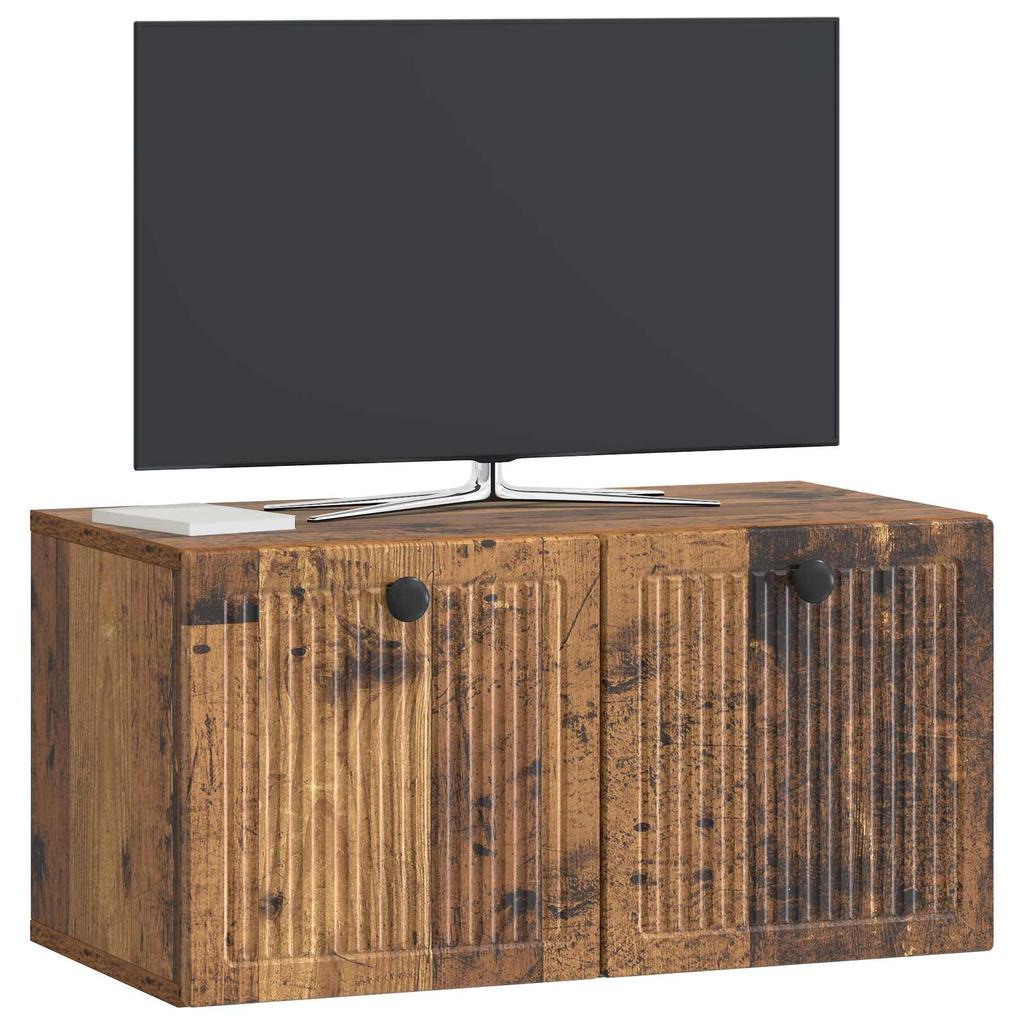 Wall Mounted TV Cabinet Reclaimed Wood Look 59.5 x 31 x 30 cm