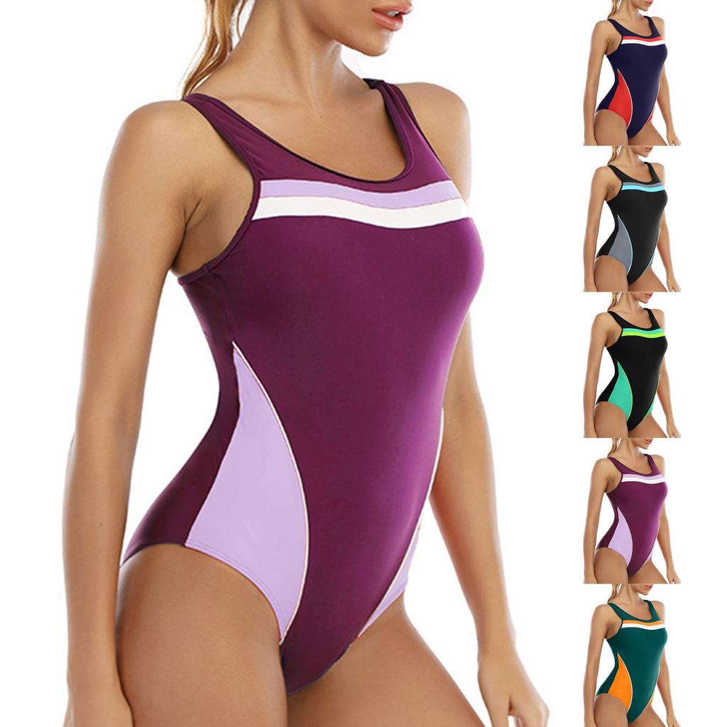 Women's Sleeveless Conservative One-piece Sexy Backless Color Matching Wetsuit With Breast Pad Swimsuit