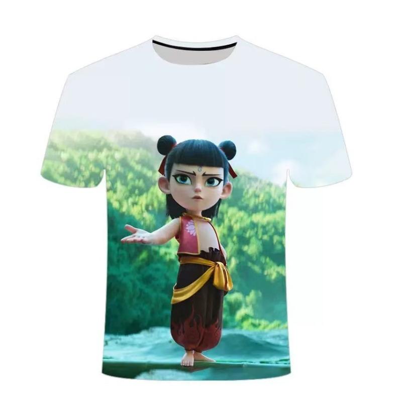Детские футболки Nezha Детская футболка с коротким рукавом Летняя футболка для мальчиков Модная футболка с круглым вырезом с 3D-принтом