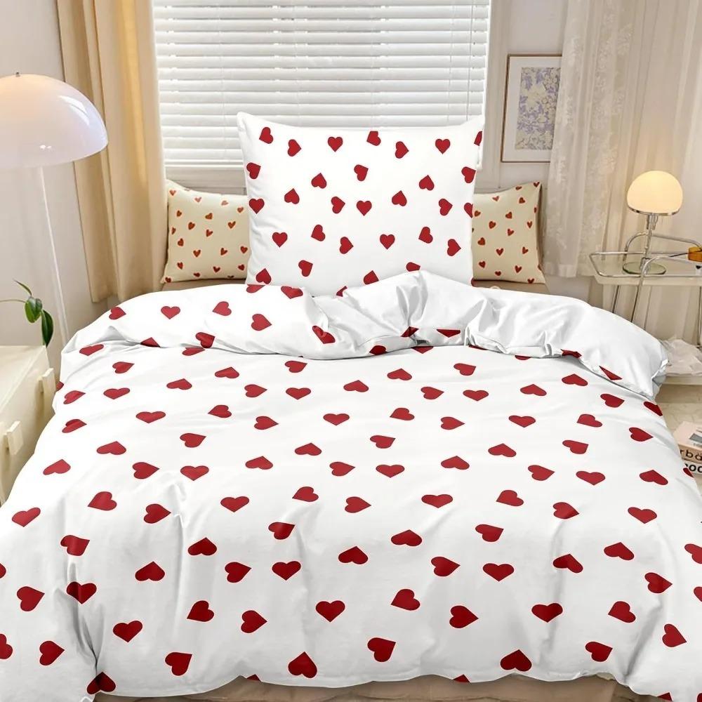 Aesthetic Heart-shaped Pattern, Duvet Cover White red zipper Ultra-Fine Fiber Down Duvet Cover Set Suitable For Girls And Women
