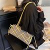 Retro Striped Plaid Shoulder Bags Simple Style Long Strap Underarm Bag Zipper Bow Handbags  Women