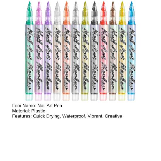Набор 12 цветов ручек для нейл-арта Yousheng 3D маркеры для нейл-арта, лаковые ручки, быстросохнущие, для граффити, точек, рисования, лайнер-кисть для DIY нейл-арта