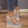 Fashion Ladies Breathable Sequin Elegant Wedge Heel Large Size Sandals Outside Streetwear Indoor Outdoor Female Shoes