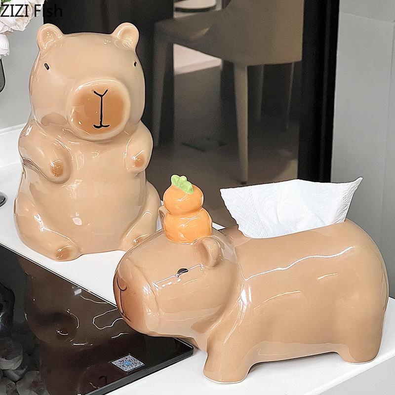 Милая коробка для салфеток Capybara, скандинавская кухонная коробка для салфеток с животными, украшение, креативный керамический органайзер для салфеток, аксессуары для домашнего декора