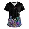 Большой размер Принтованный скраб Рабочая униформа Топы для женских V-образный вырез с запахом Принт Короткий рукав Веселые футболки Рабочая одежда Футболка с карманами