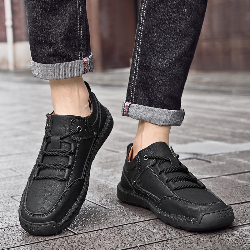 Мужская обувь ручной работы в стиле ретро для отдыха, повседневная обувь больших размеров, кожаная, с резиновой подошвой, повседневная обувь ручной работы (